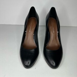 Donald J Pliner Block Heel Black Leather Pumps Size 6.5M Office Career